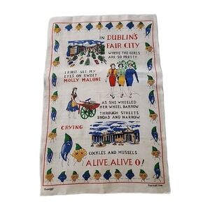 Vtg Molly Malone Irish 100% Linen 30inx19in Linen Dublin's Fair City Collectors